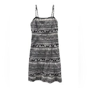 Sandra Darren Black & White Print eyelet trim Spaghetti Strap Dress‎ Size 10